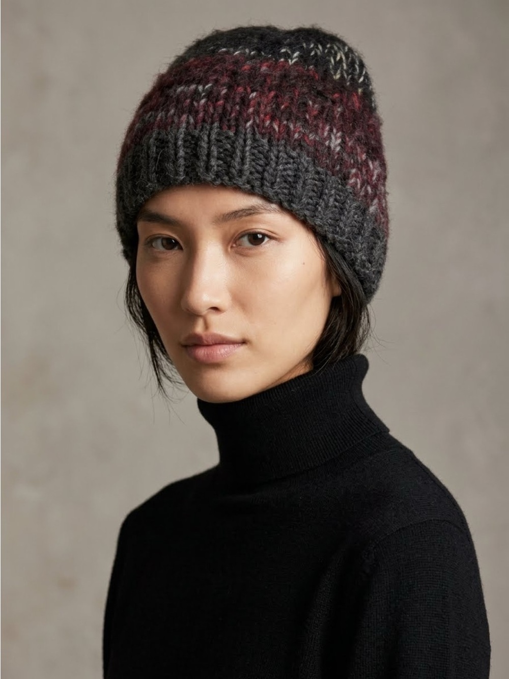 Thick Wool Blend Black, Burgundy & Gray Hat